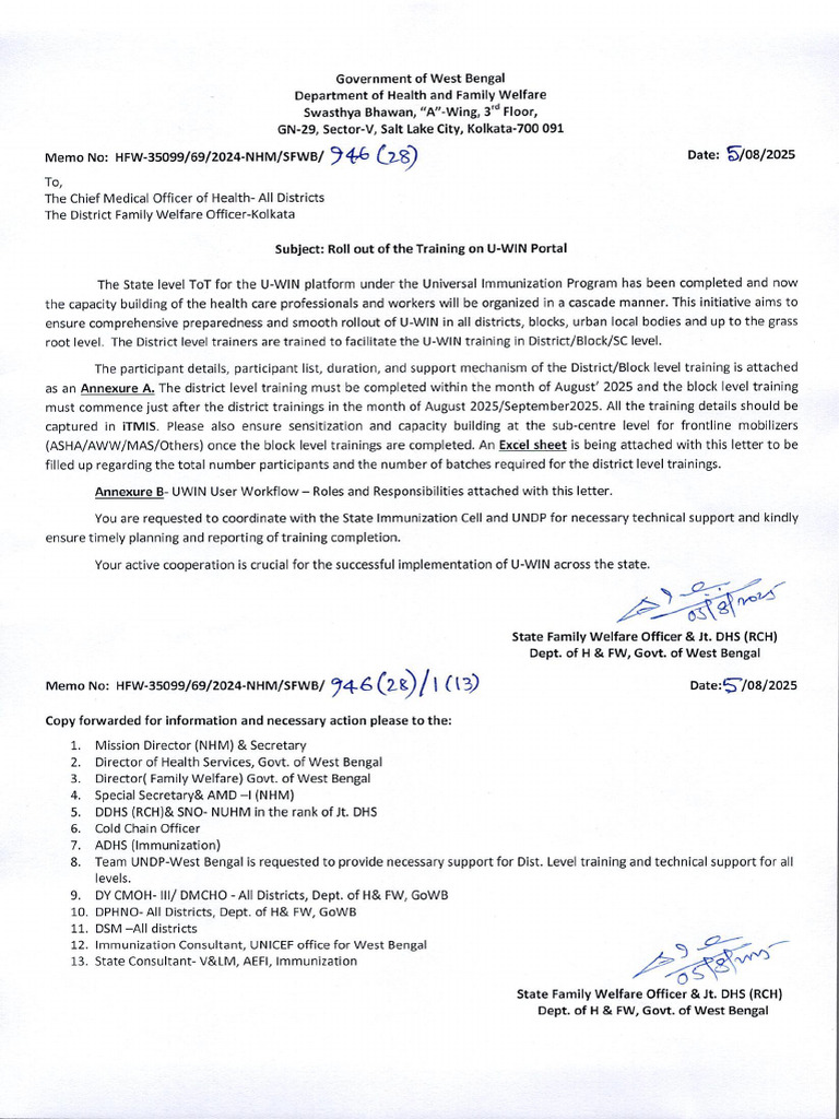 Letter Regarding Roll Out of The Training On U-WIN Portal With Annexure ...