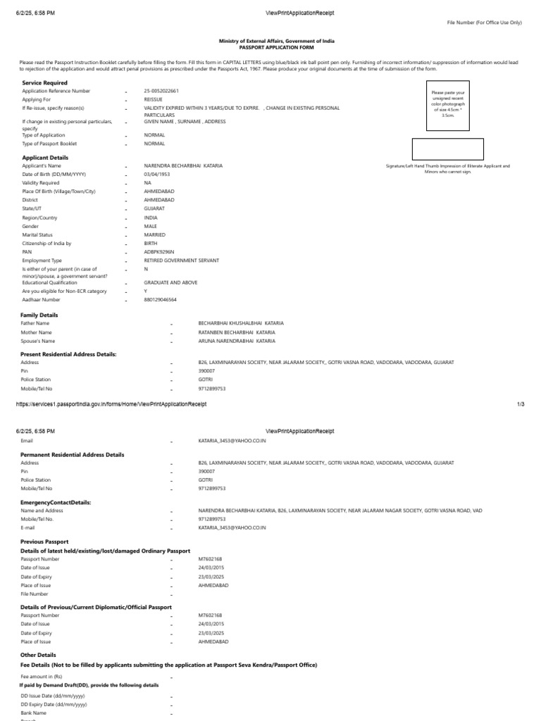 Passport Reissue Application Form | PDF | Passport | Government And ...