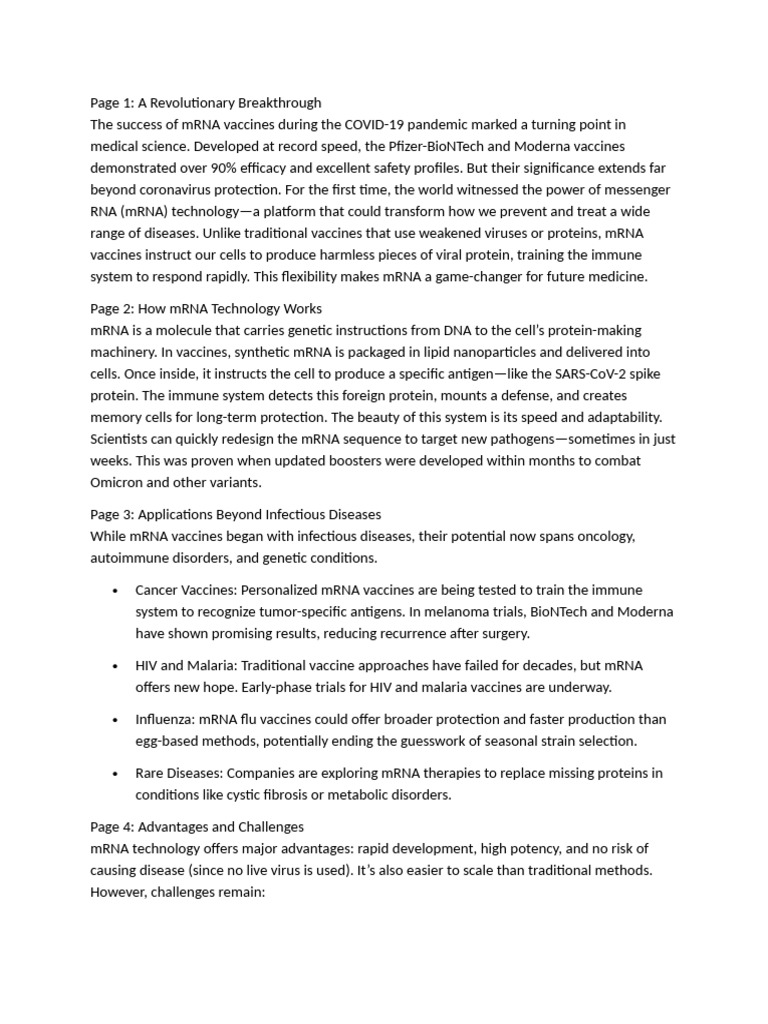 The Future of MRNA Vaccines Beyond COVID-19 | PDF | Vaccines | Immunology