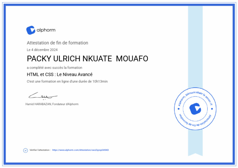 Attestation de formation CSS avancé | PDF