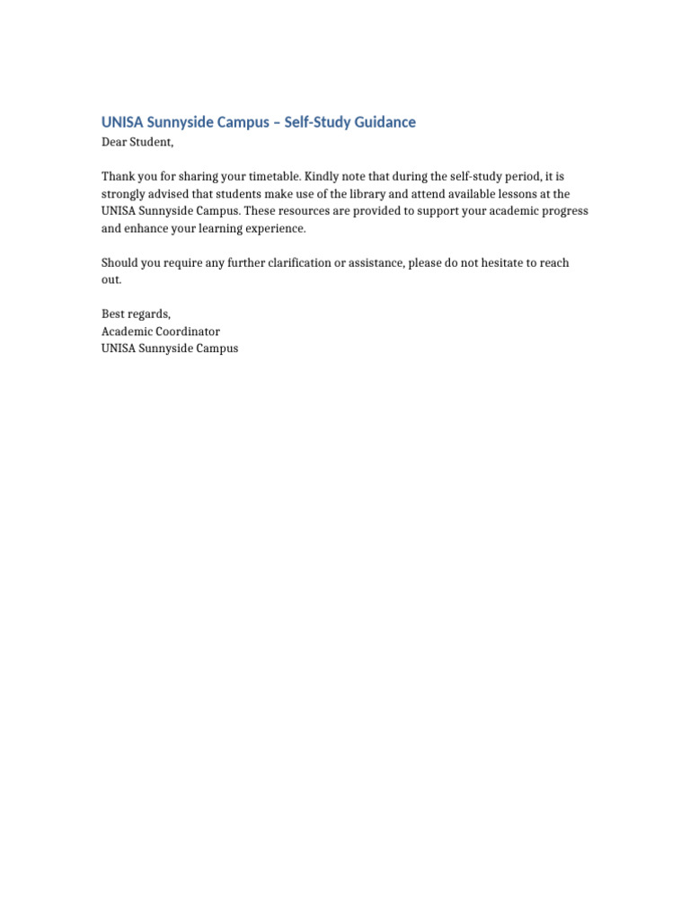 UNISA Self Study Guidance | PDF