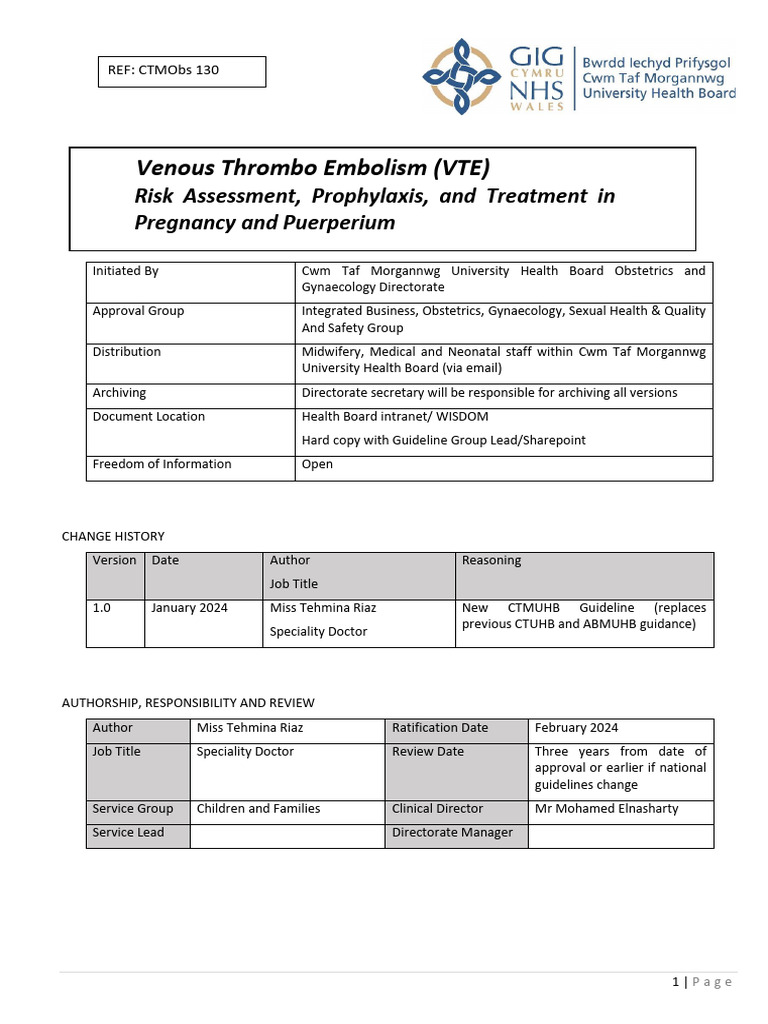 Venous Thromboembolism (VTE) | PDF | Childbirth | Dose (Biochemistry)