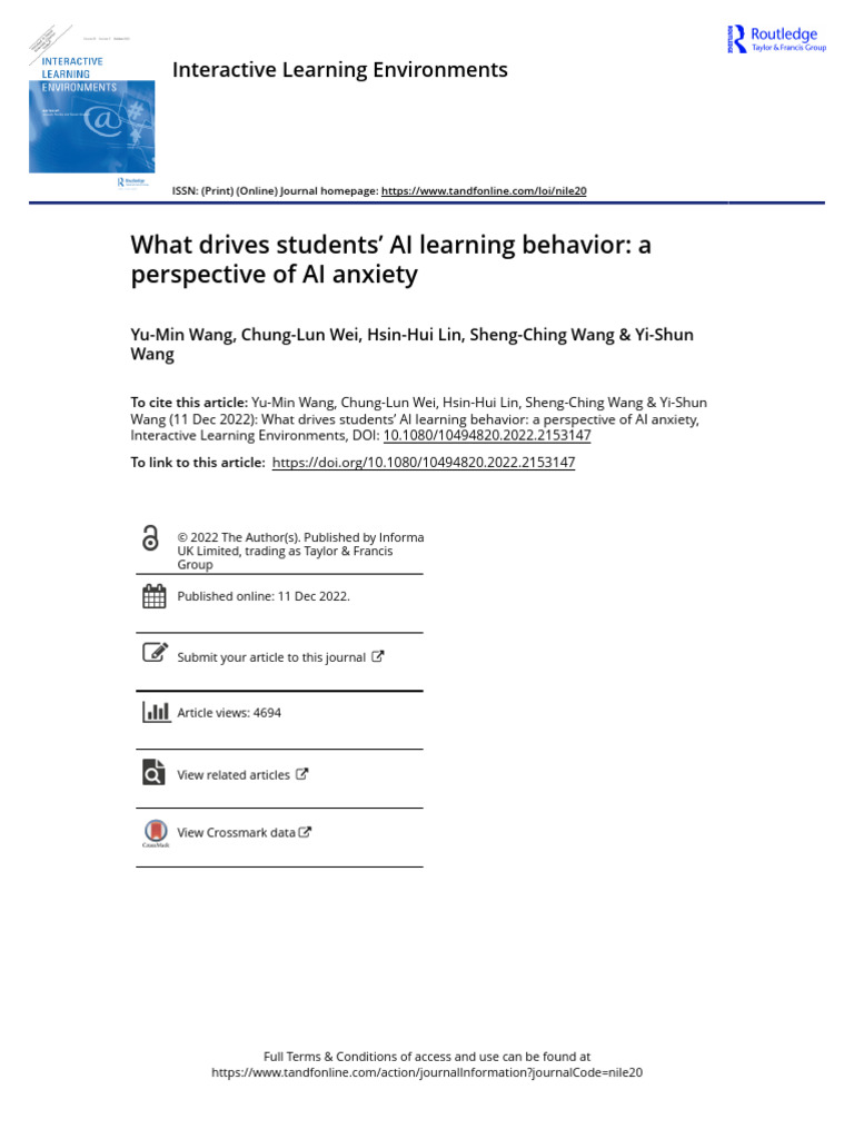 AI Learning Behavior and Anxiety Factors | PDF | Self Efficacy | Motivation