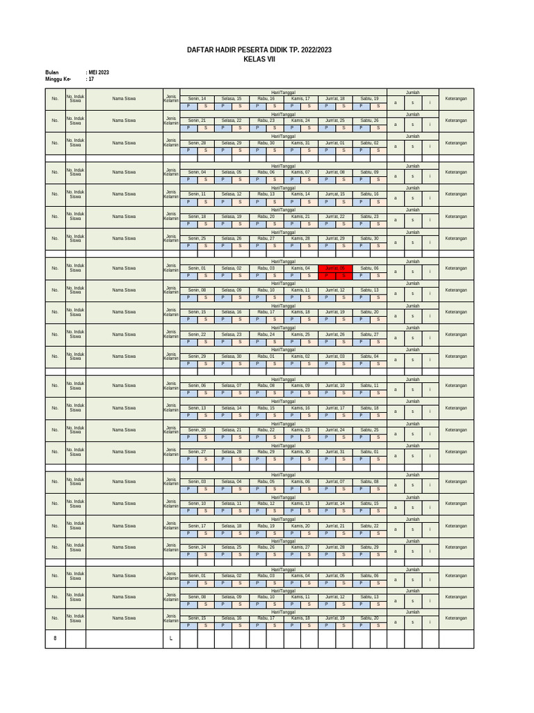 Format Absen Harian | PDF