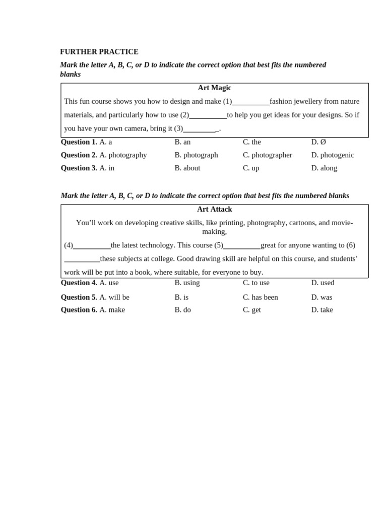 Practice Questions for Creative Courses | PDF | Imaging