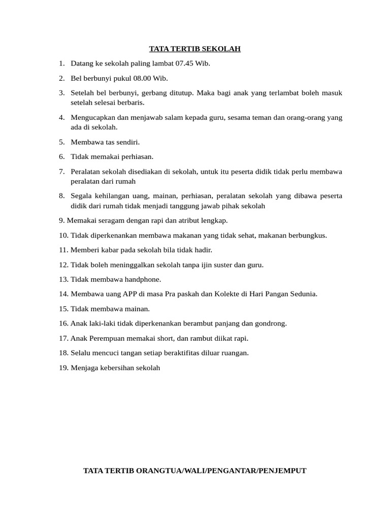 Tata Tertib Sekolah dan Orang Tua | PDF