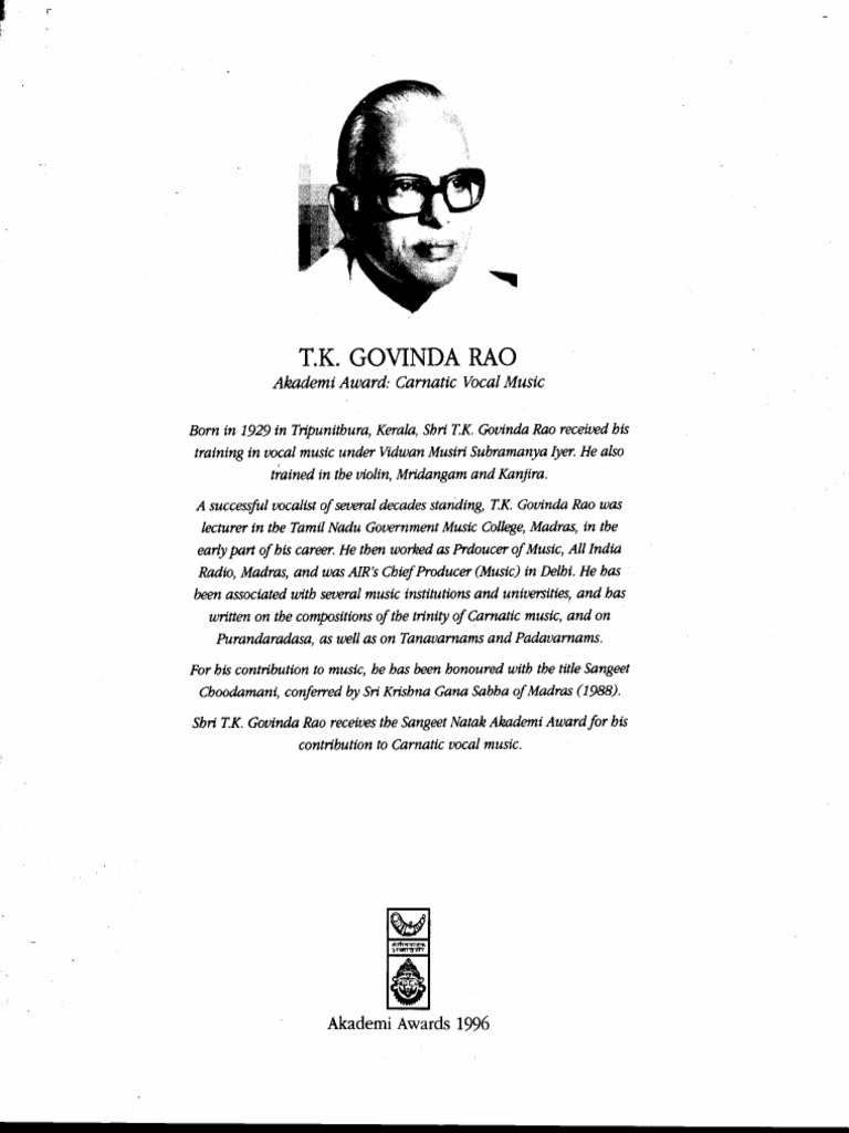 T.K. Govinda Rao: Sangeet Natak Award | PDF