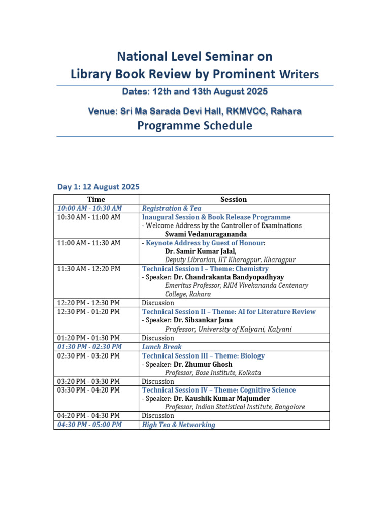 Seminar Programme Schedule 2025 | PDF