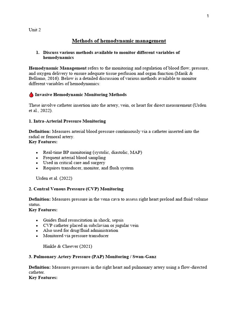 Hemodynamic Monitoring Methods Overview | PDF | Heart | Hemodynamics