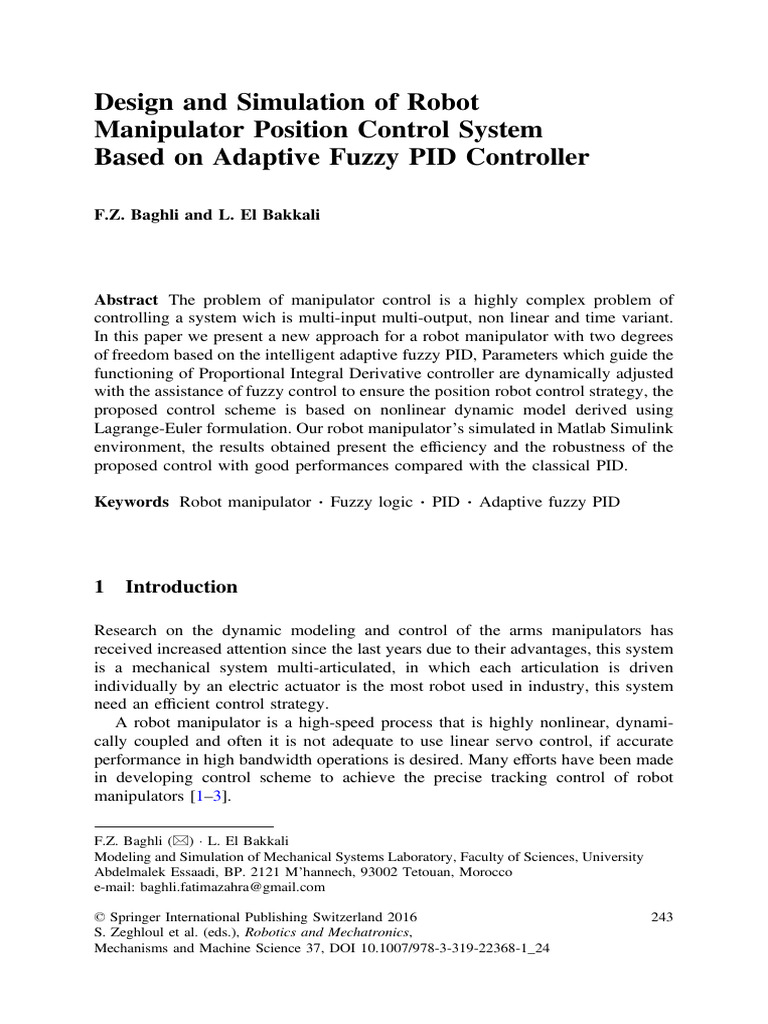Adaptive Fuzzy PID for Robot Control | PDF | Control Theory | Fuzzy Logic