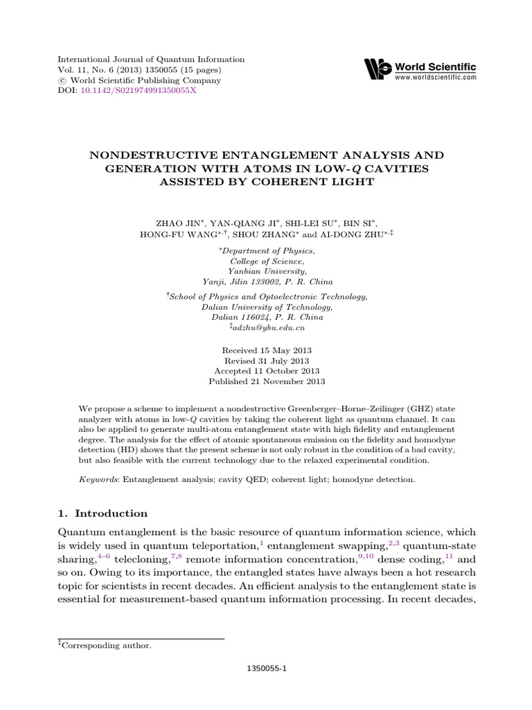 Nondestructive Entanglement Analysis and Generation With Atoms in Low ...
