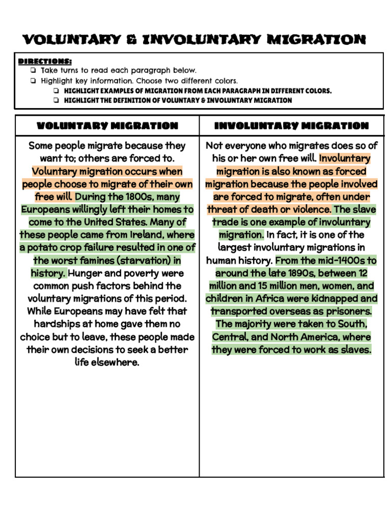 Understanding Migration Types: Voluntary vs Involuntary | PDF | Human ...