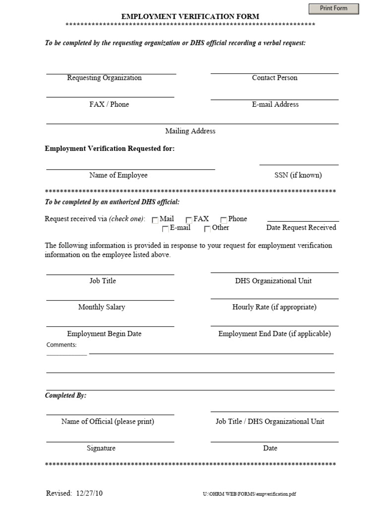Employment Verification Request Form | PDF