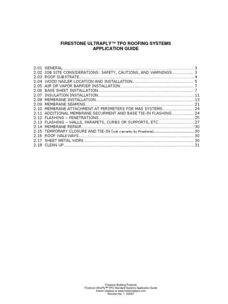 Firestone Ultraply邃 Tpo Roofing Systems Application Guide 3 23 2007