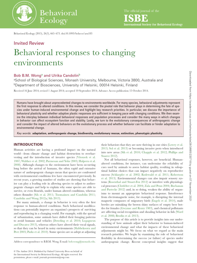 Behavioral Adaptations to Change | PDF | Evolution | Natural Selection