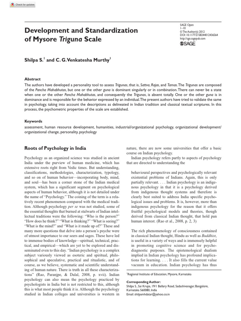 S Murthy 2012 Development and Standardization of Mysore Triguna Scale ...