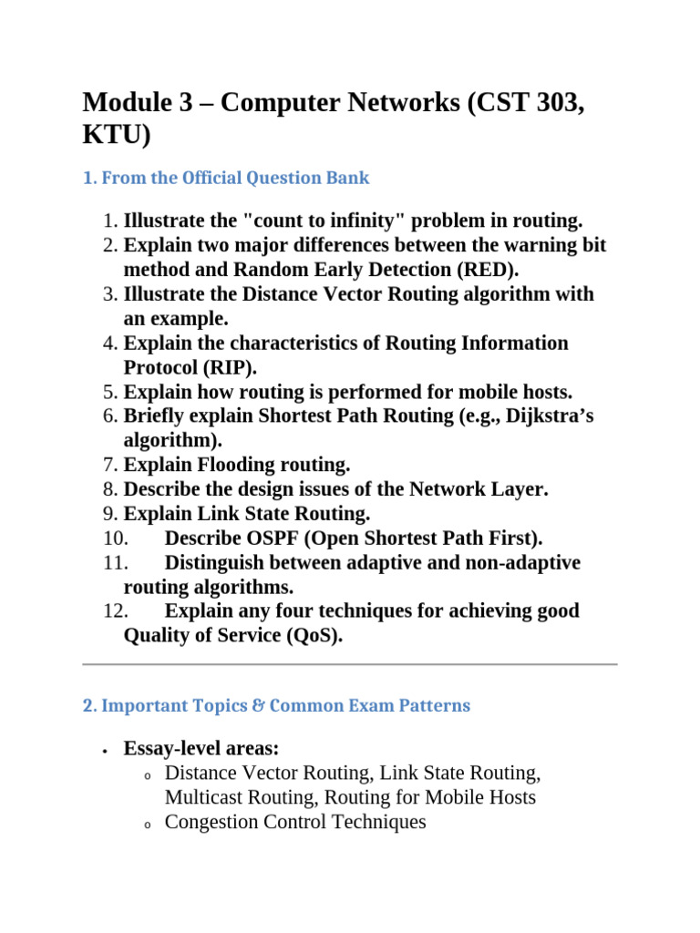 Computer Networks Module 3 Study Guide | PDF | Routing | Quality Of Service