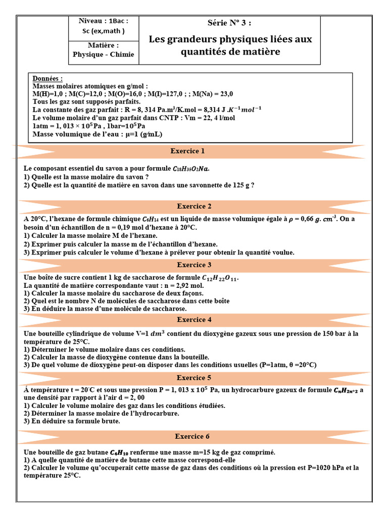 Masse molaire et calculs chimiques PDF Hydroxyde de sodium Chimie — free download