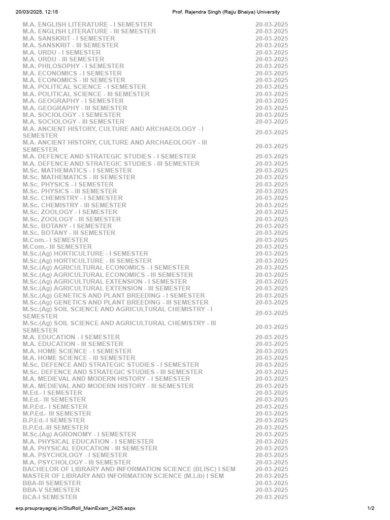 Semester Exam Schedule 2025 | PDF | Liberal Arts Education | Science