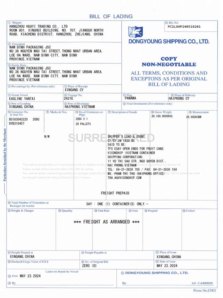 Bill of Lading | PDF | Cargo | Consumer Goods