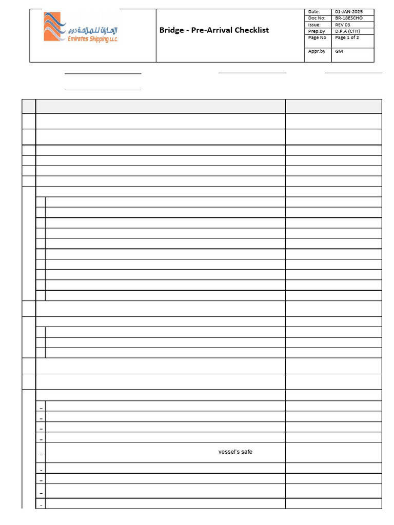 Bridge Pre-Arrival Checklist Guide | PDF | Ships | Shipping