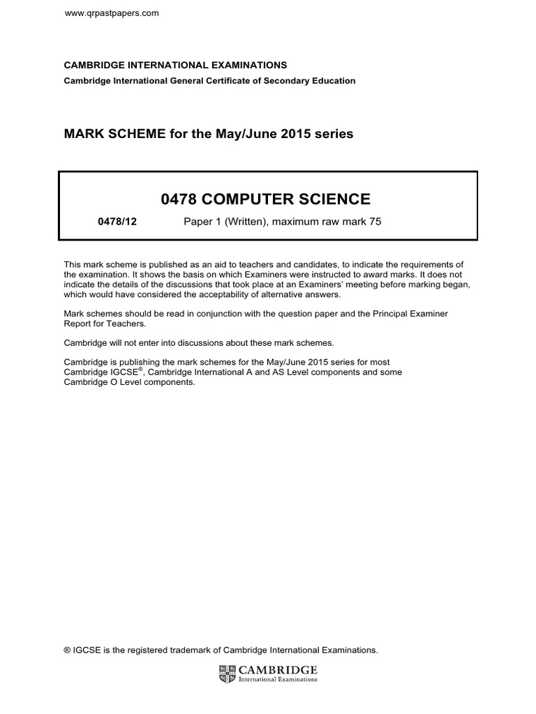 IGCSE Computer Science Mark Scheme 2015 | PDF | Transport Layer ...