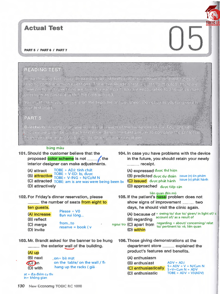 TOEIC Reading Test Practice Questions | PDF | Sentence (Linguistics ...
