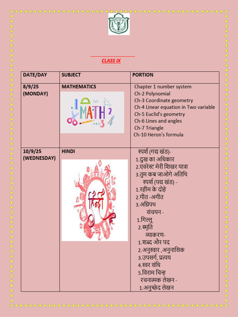Class IX Mid Term Portion 2025 | PDF | Mathematics | Geometry
