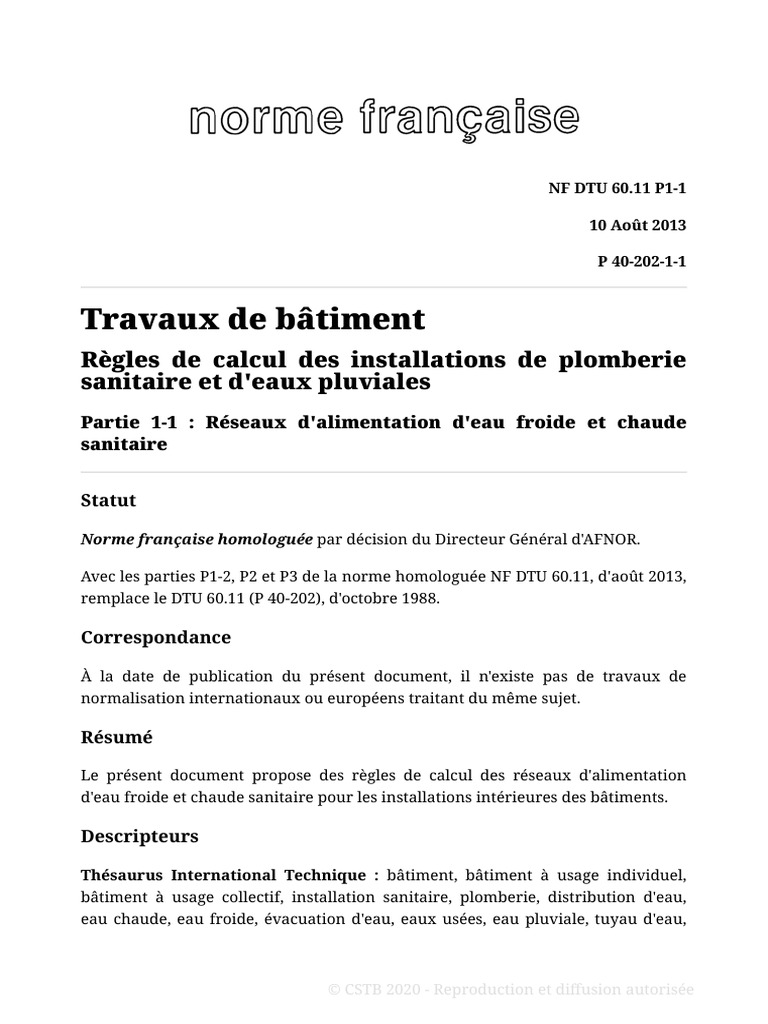 Règles de calcul plomberie bâtiment | PDF | Code de la construction et ...