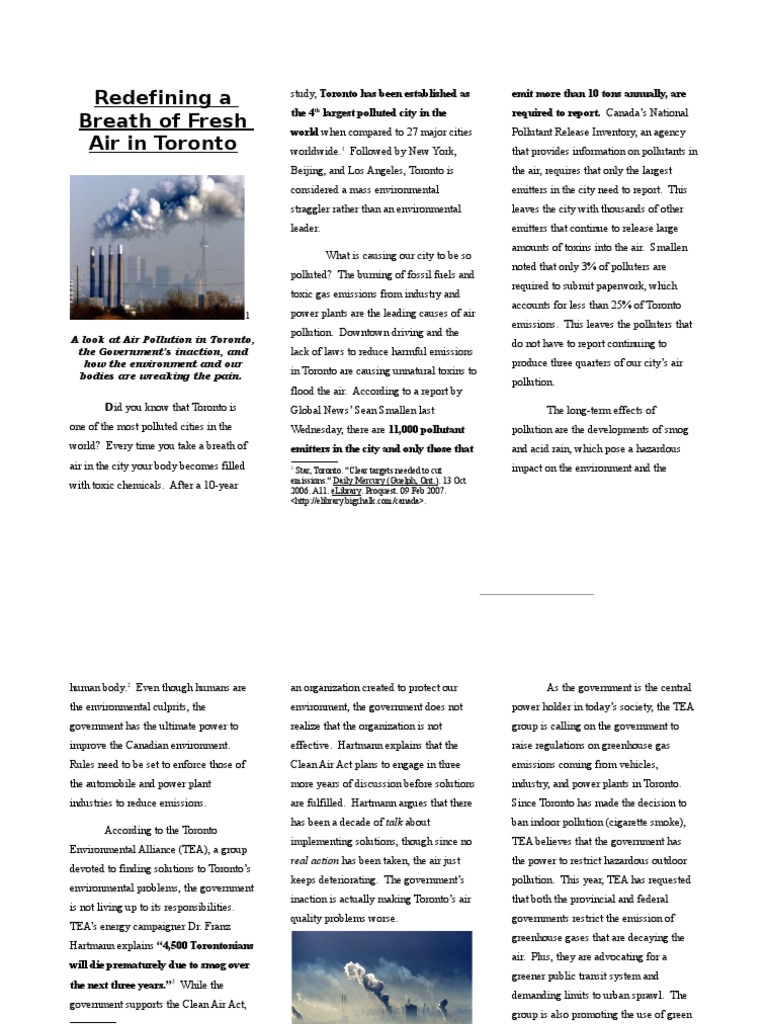 Air Pollution Crisis in Toronto | PDF | Air Pollution | Clean Air Act ...