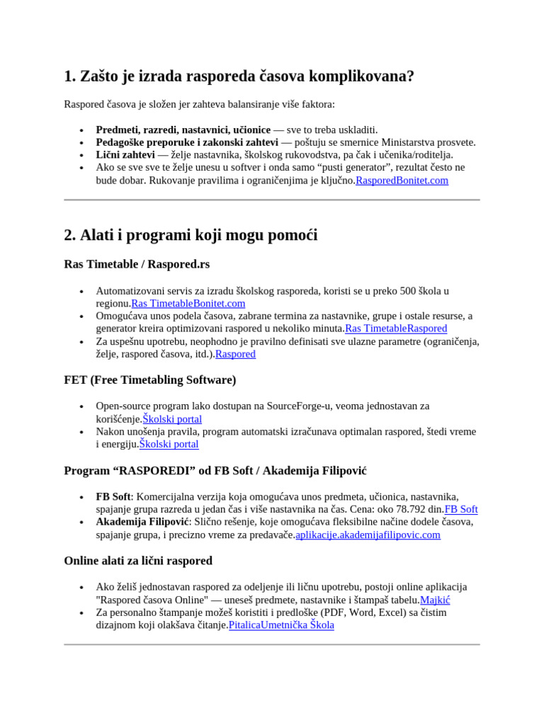 Izrada Rasporeda Casova | PDF