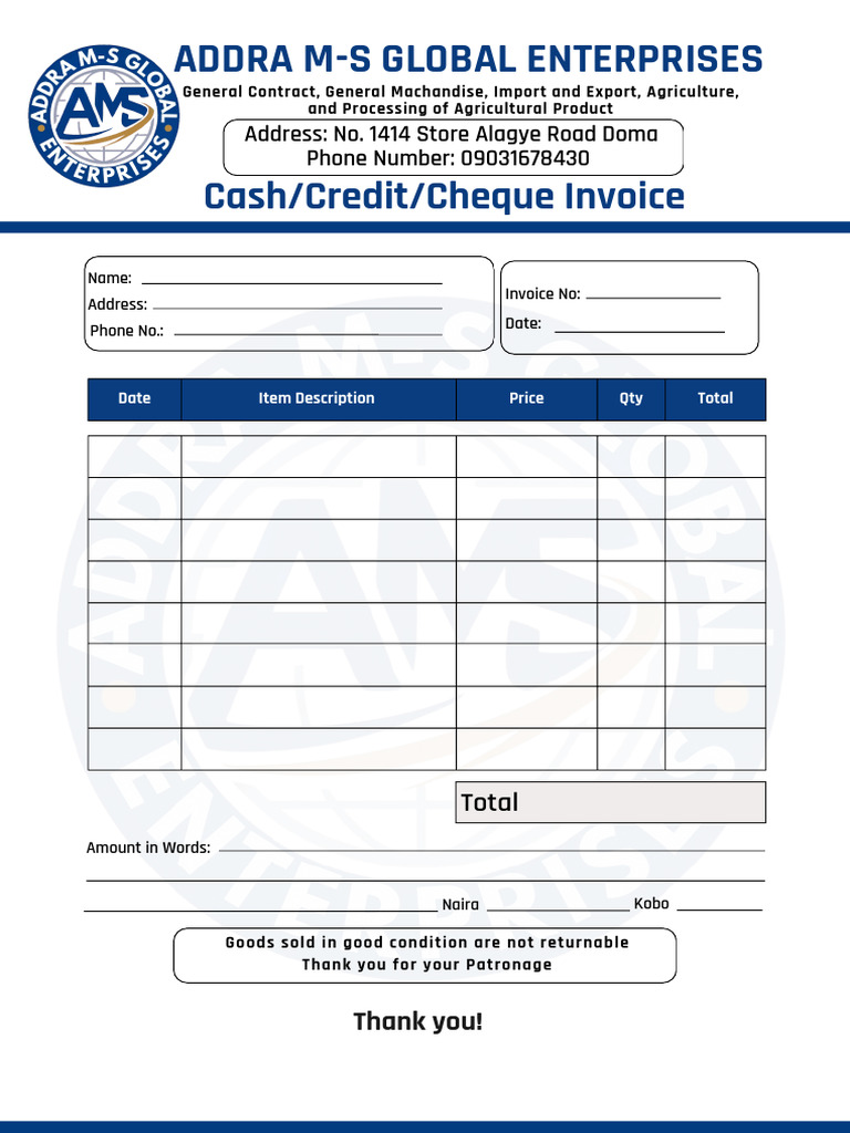 Invoice for ADDRA M-S Global Enterprises | PDF