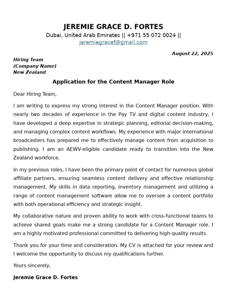 Application for Content Manager Position | PDF