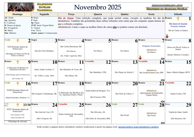 Calendário Litúrgico Católico 2025 | PDF | Santos cristãos | Igreja ...