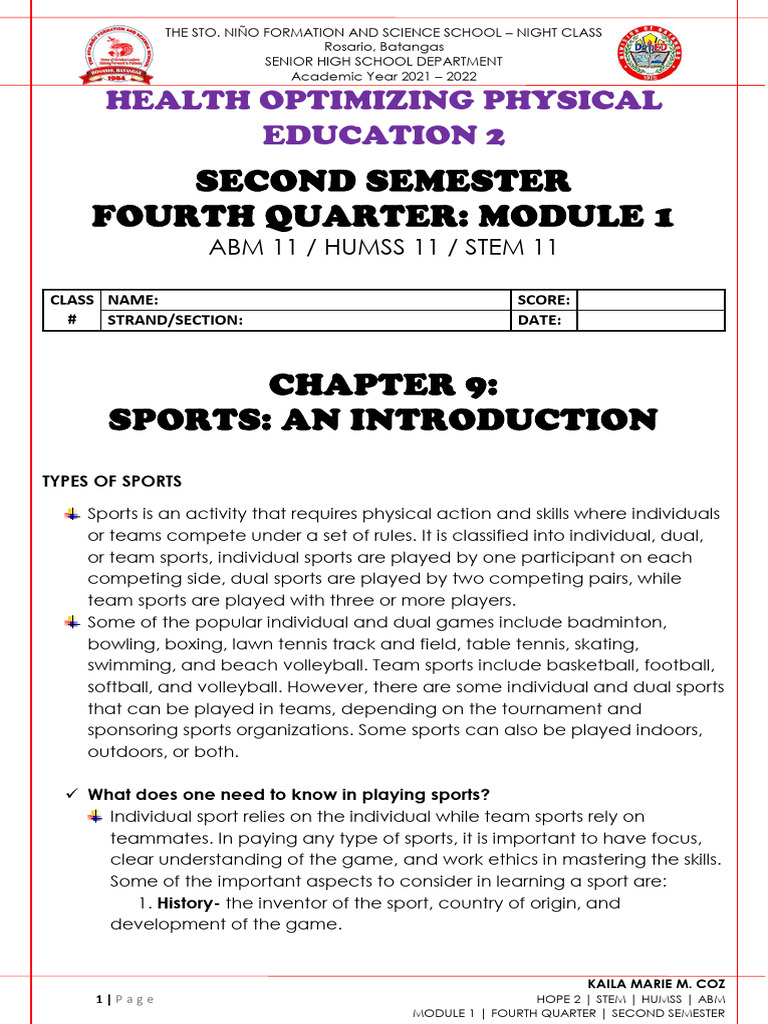 HOPE 2 Module 1: Sports Overview | PDF | Physical Fitness | Ball Games