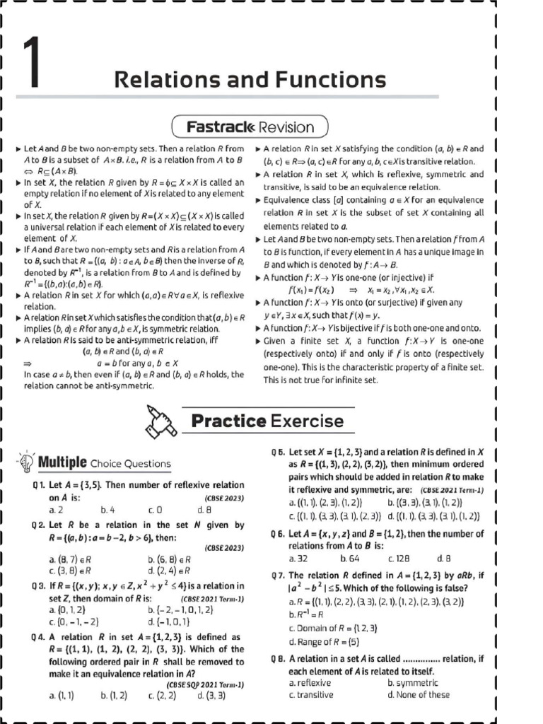 Important Qns - Relation& Function | PDF