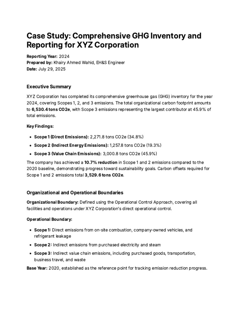 XYZ GHG Inventory Report 2024 | PDF | Carbon Footprint | Energy And The ...