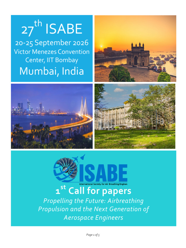 ISABE 2026 Call for Papers Announcement | PDF | Engines | Aircraft