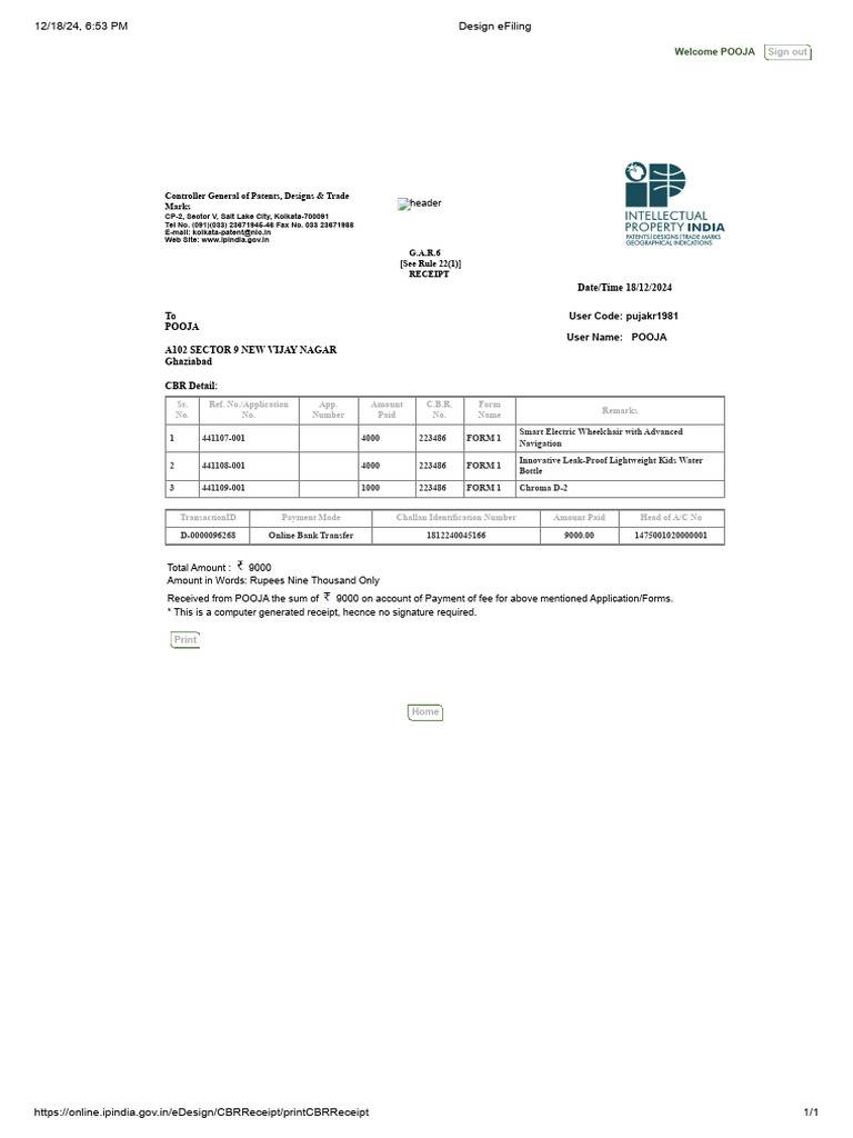 Design eFiling Payment Receipt | PDF