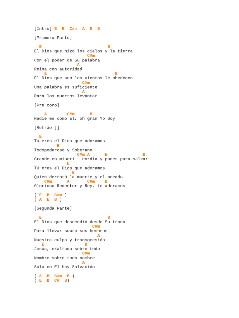 Letra de Canción: Dios Todopoderoso | PDF