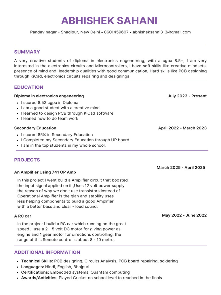 Electronics Engineering Student Profile | PDF