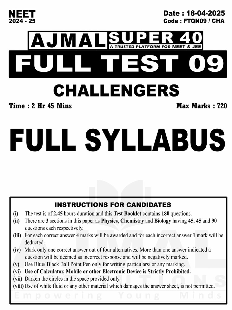NEET Full Test 09 Physics Questions | PDF | Electron | Neutrino
