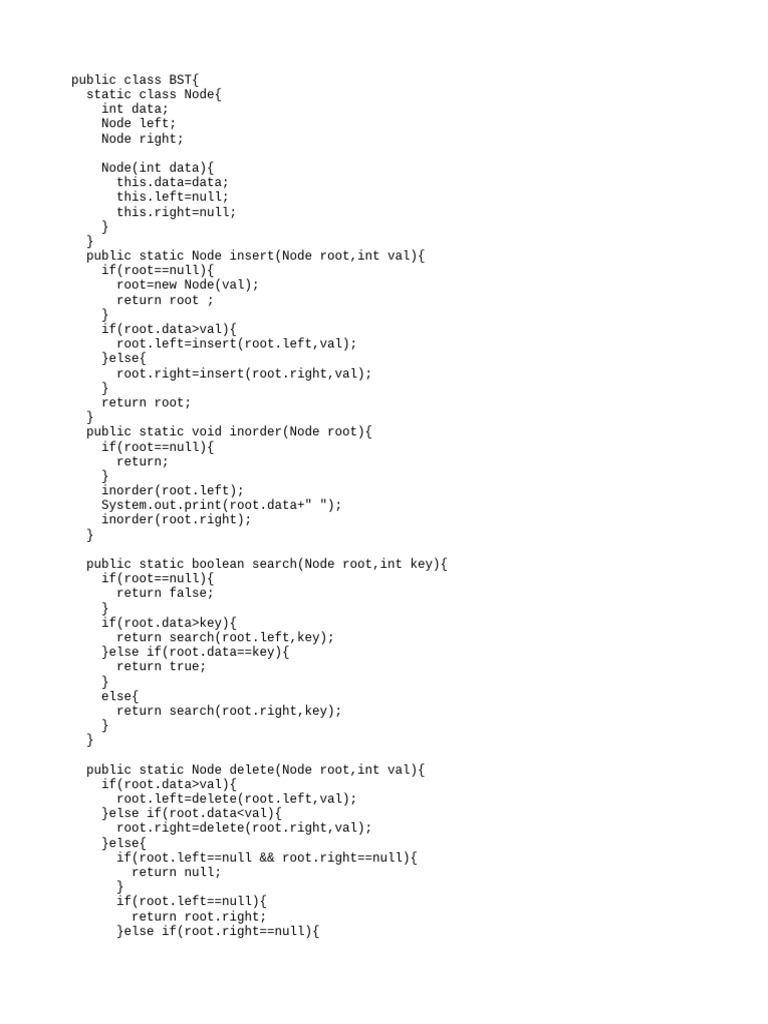 Java Binary Search Tree Implementation | PDF