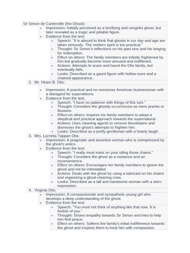 Character Analysis of Sir Simon and Otis Family | PDF | Ghosts