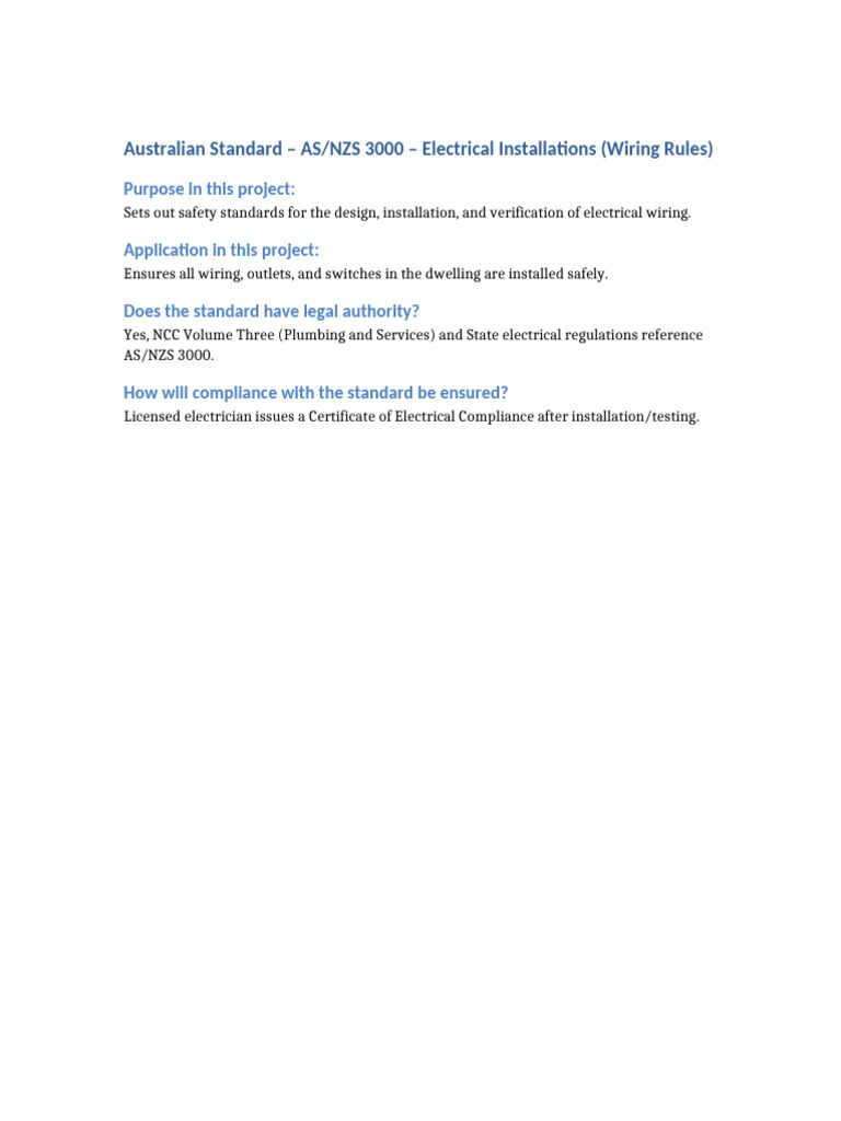 AS/NZS 3000 Wiring Rules Overview | PDF
