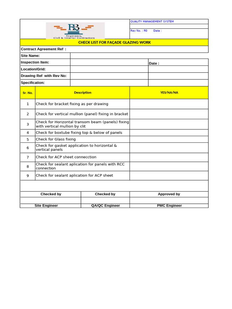 Façade Glazing Work Quality Checklist | PDF