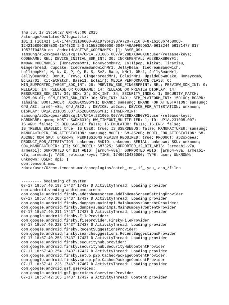 Android Logcat Analysis Report | PDF | Computing | Tablet Computer