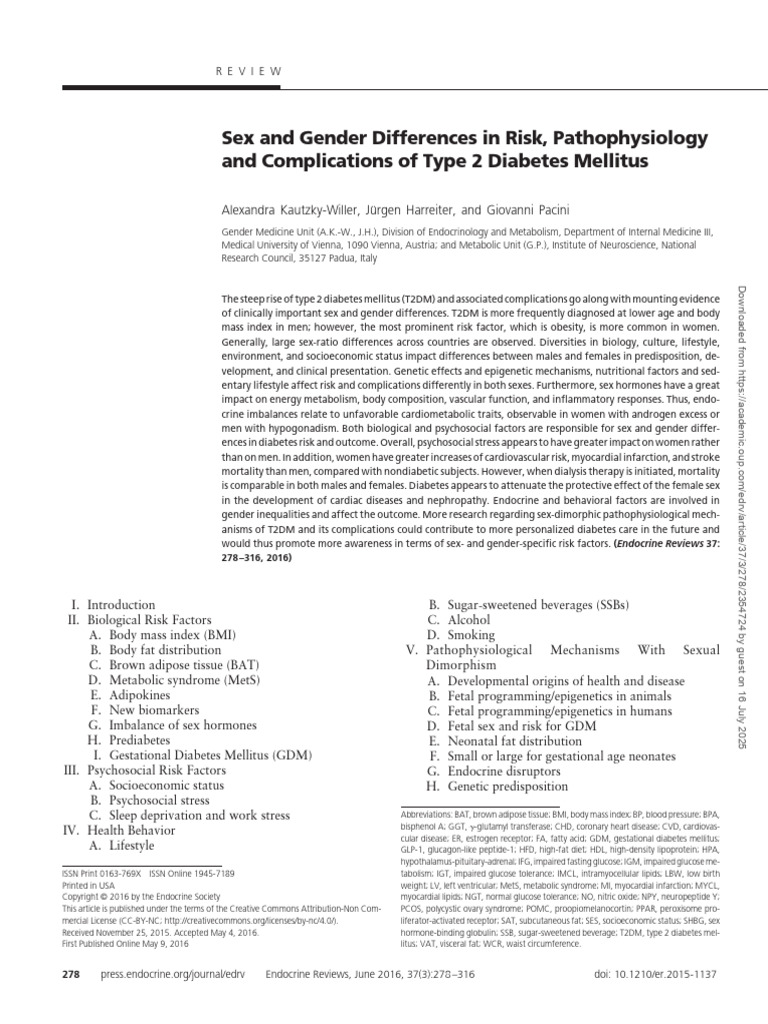 Sex and Gender Differences in T2DM Risks | PDF | Prediabetes | Adipose ...