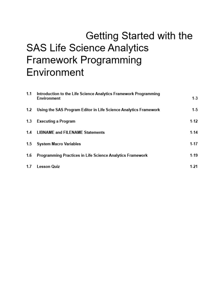 6 - Life Science Analytics Framework Programming - Lesson 1 | PDF | Sas ...