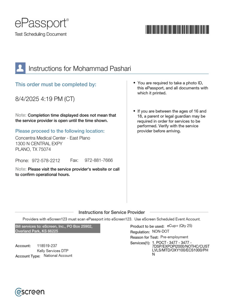 Pre-Employment Testing Instructions | PDF